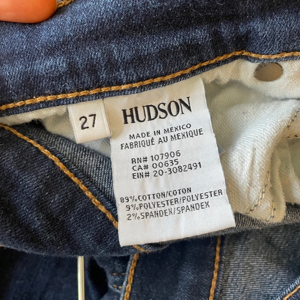 Hudson Natalie Mid Rise Skinny Jeans Dark Wash Frayed Hem | Size 27 - Picture 11 of 12